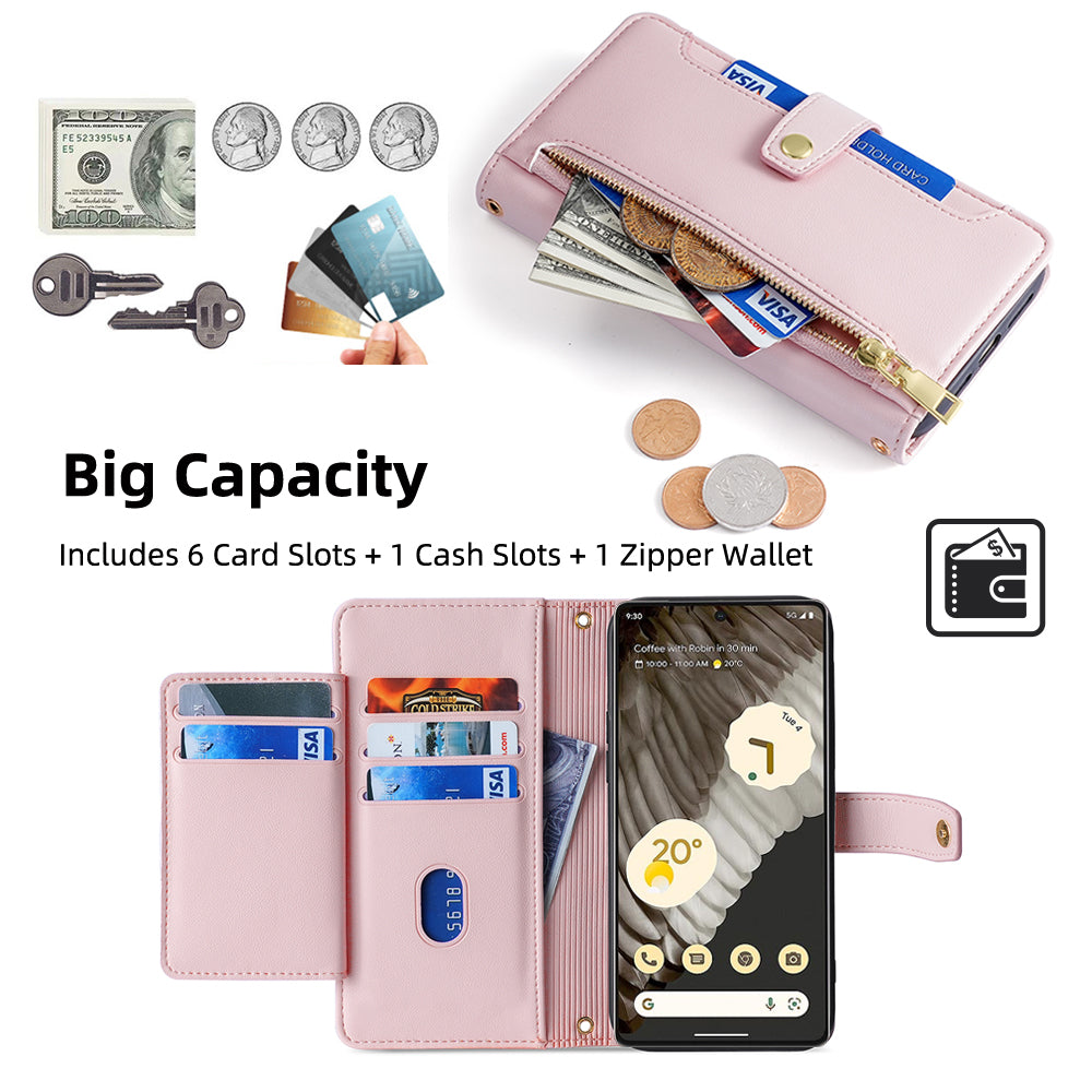 For Google Pixel 7 Pro 5G Textured PU Leather Zipper Pocket Flip Folio Case Multiple Card Slots Wallet Stand Wallet Phone Cover with Wrist Strap and Shoulder Strap For Google Pixel 7 Pro 5G Textured PU Leather Zipper Pocket Flip Folio Case Multiple Card Slots Wallet Stand Wallet Phone Cover with Wrist Strap and Shoulder Strap